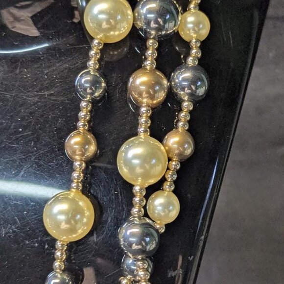 3 for $30 Vintage multistrand necklace, gold, Champaign and black beads, - Picture 3 of 8